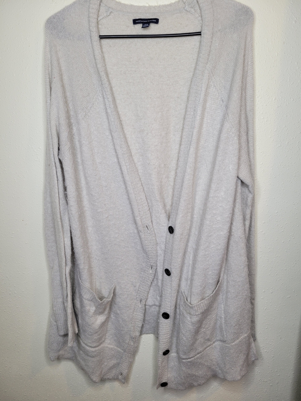 American Eagle Outfitters Light Gray Button-Front Cardigan